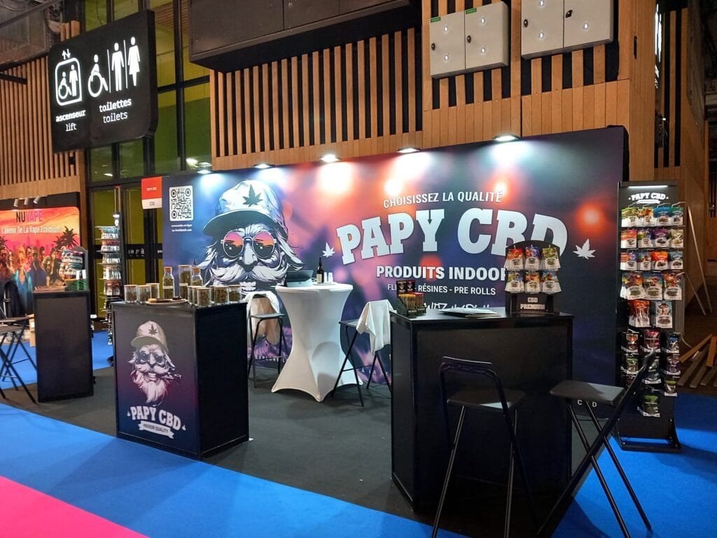 Stand Papy CBD avec ses produits CBD et ses présentoirs pour les buralistes