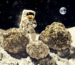 CBD Moonrocks on the moon with a astronaut and the planet earth in the space