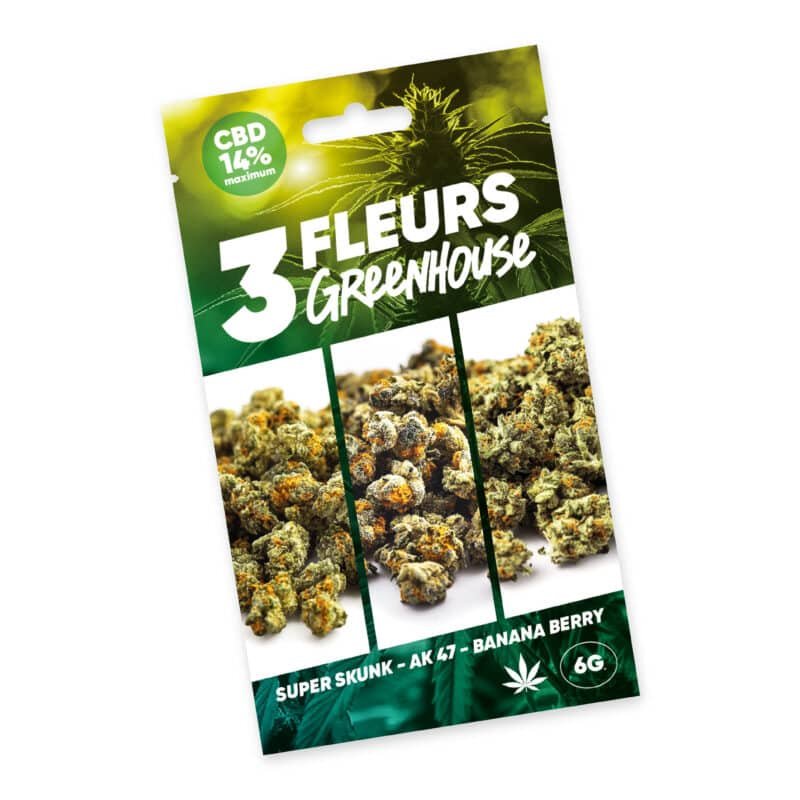Pack 3 Fleurs CBD Greenhouse – Banana Berry, AK 47, Super Skunk – 6g