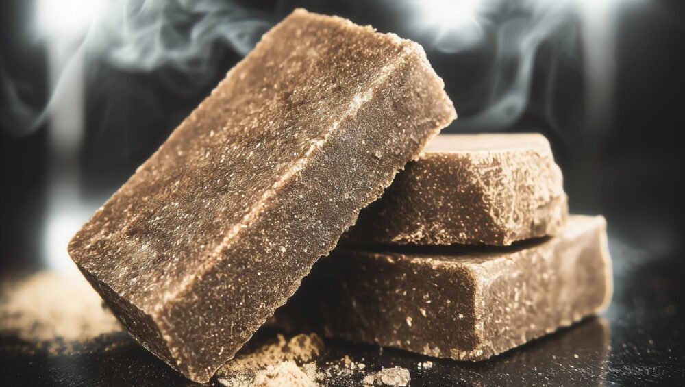 Blocs de résine CBD 3x filtré posées sur le sol