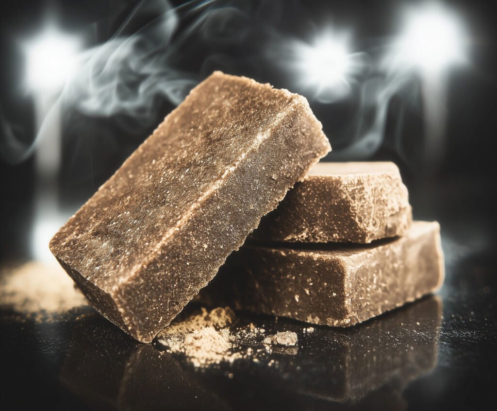Blocs de résine CBD 3x filtré posées sur le sol