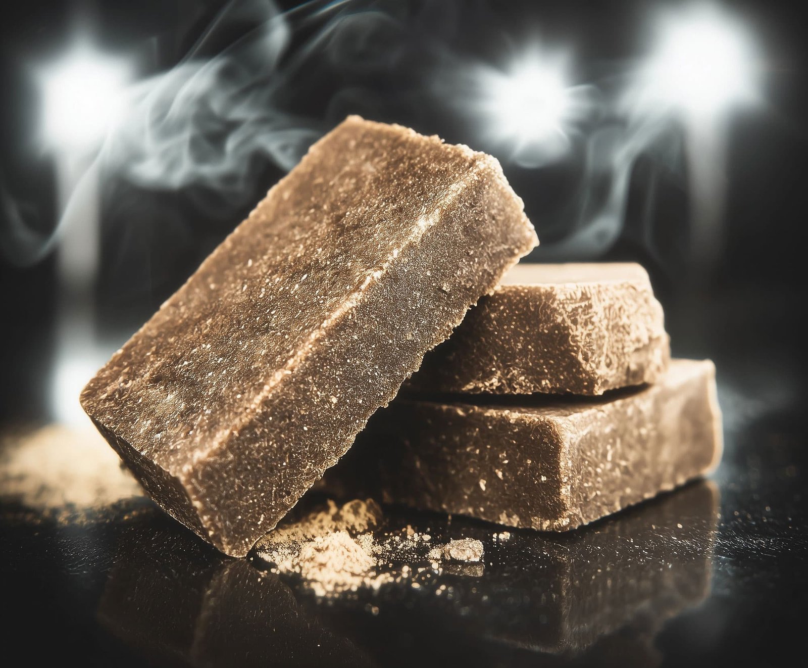 Blocs de résine CBD 3x filtré posées sur le sol
