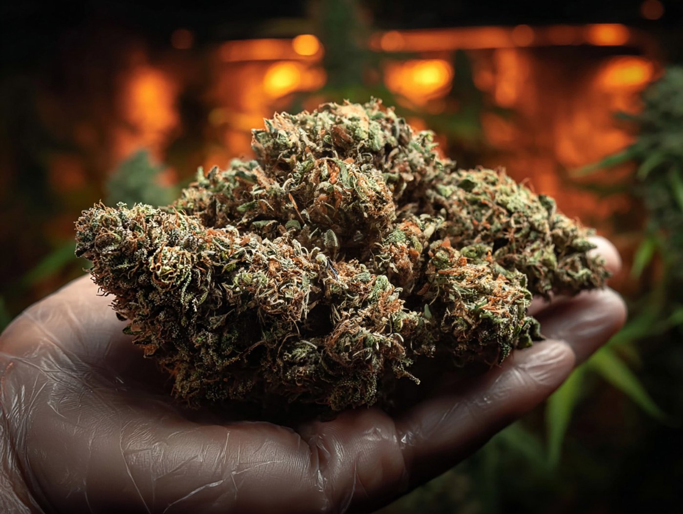 Fleurs CBD Amnesia Haze Indoor dans la main d'un producteur