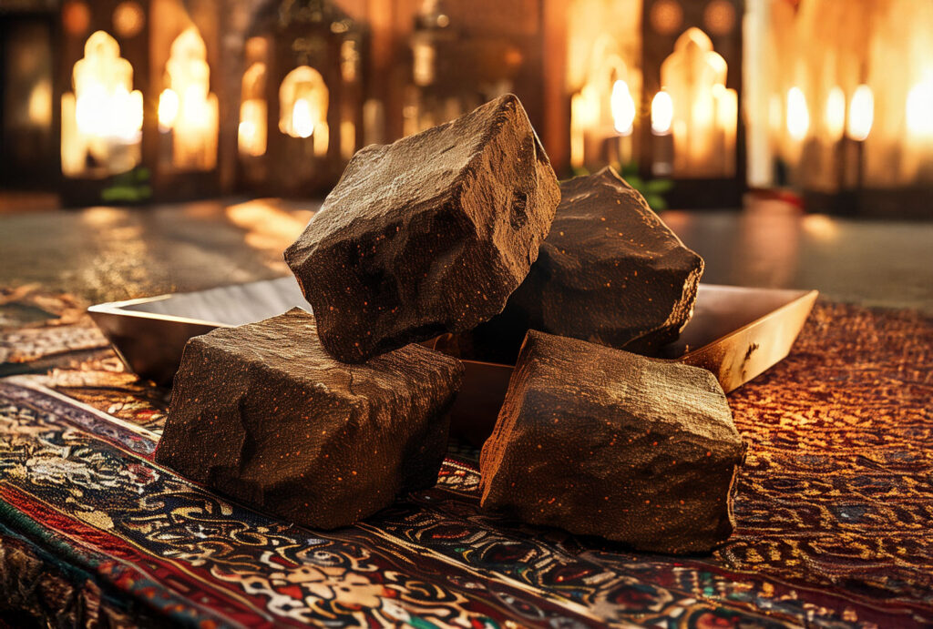 Plateau avec des blocs de résine LE BELDIA dans un palais marocain