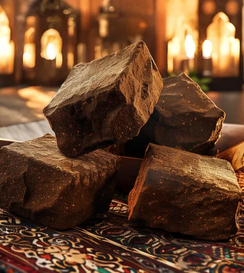 Plateau avec des blocs de résine LE BELDIA dans un palais marocain