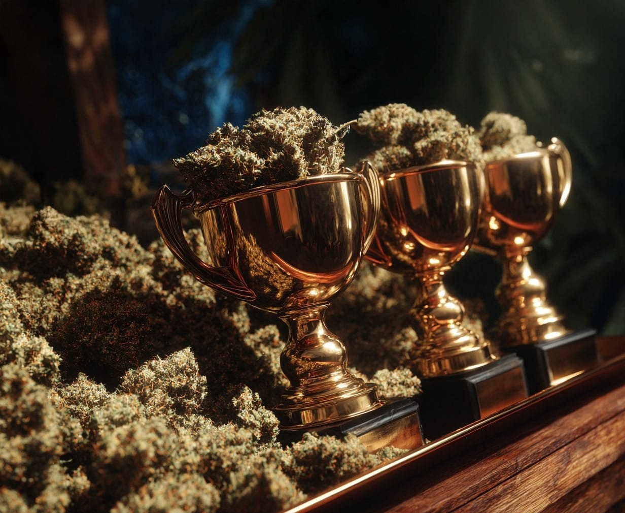 Trophées remplis de fleurs de CBD cannabis