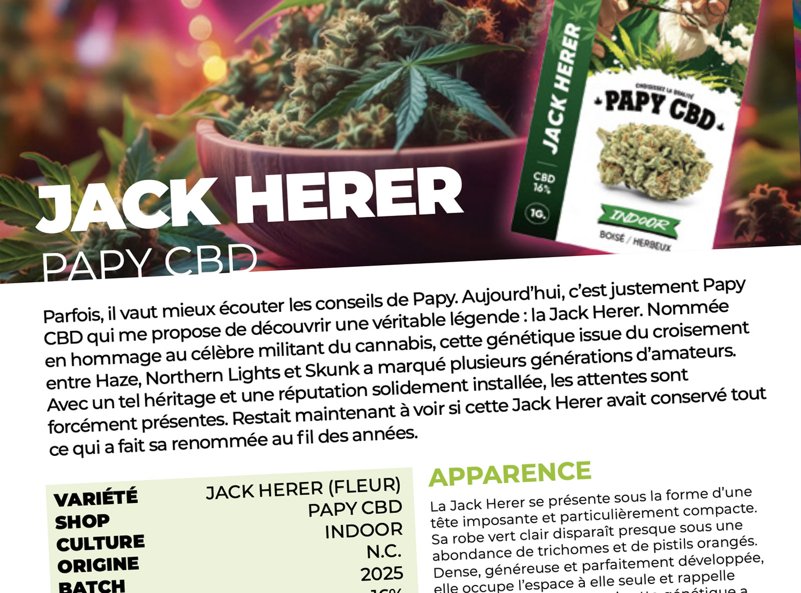Test de la JACK HERER de PAPY CBD par CBDACTU